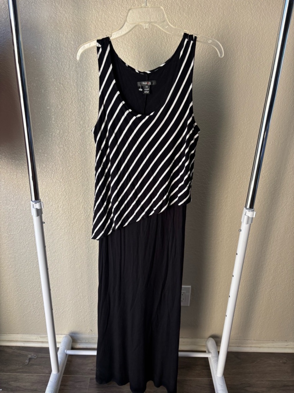 Style & Co. Black and White Diagonal Stripe Overlay Maxi Dress